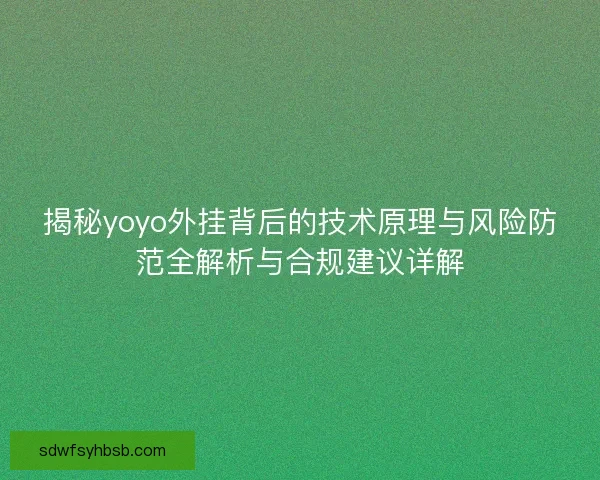 揭秘yoyo外挂背后的技术原理与风险防范全解析与合规建议详解